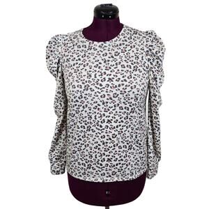 Women's Gibsonlook Leopard Print Puff Shoulder Long Sleeve Top | Size Small